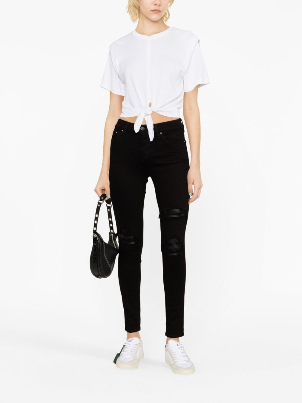 MX1 leather-trimmed distressed skinny jeans - 2