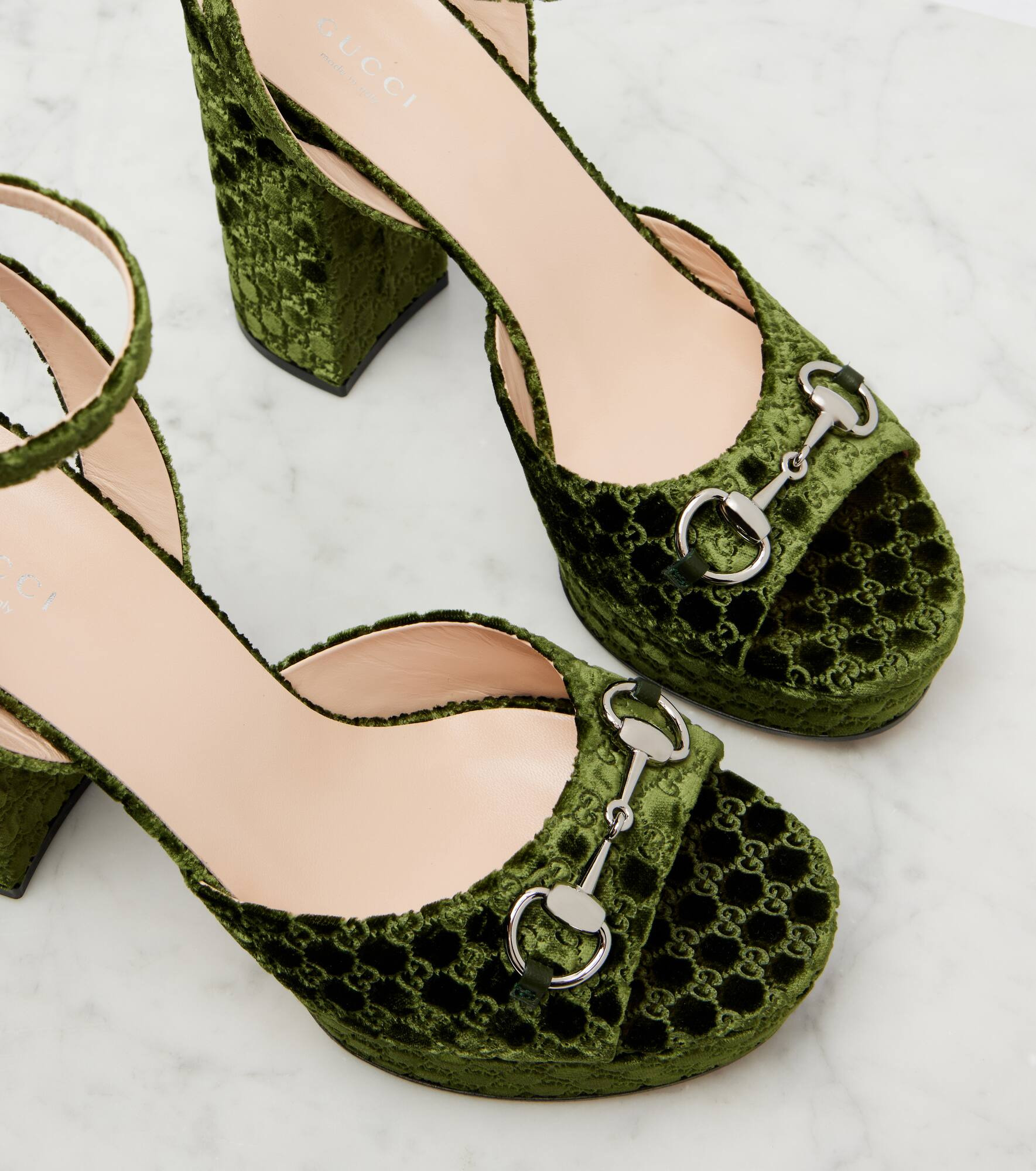 Horsebit GG velvet platform sandals - 5