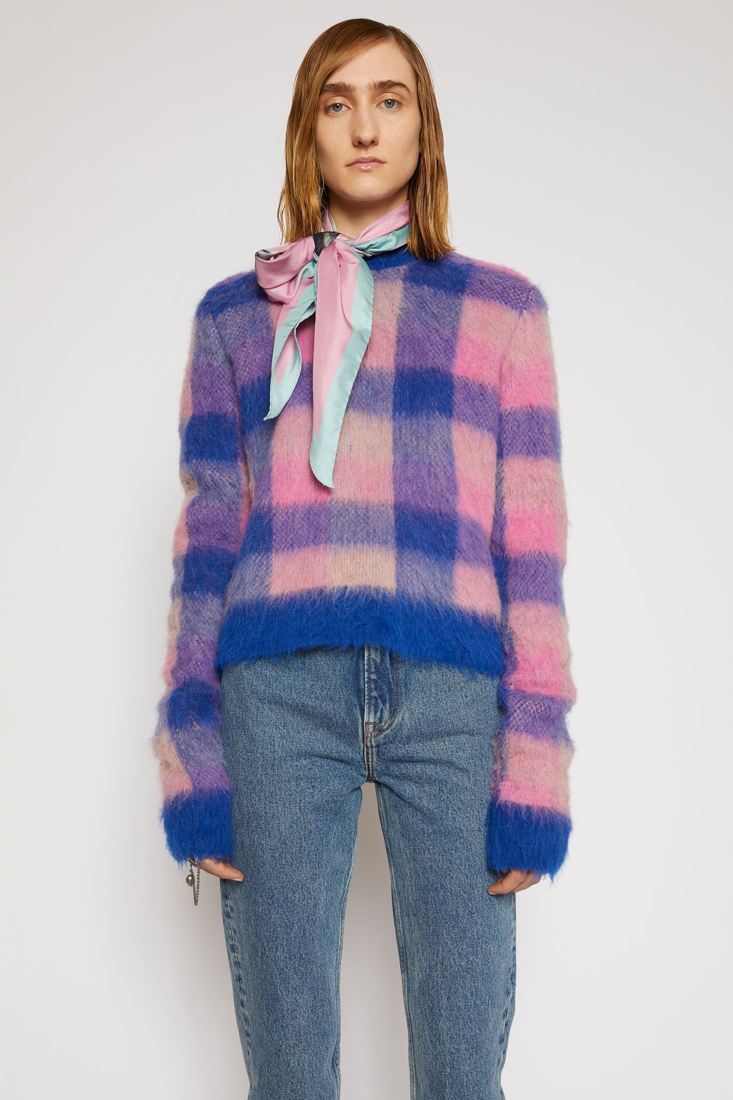 Checked alpaca-blend sweater blue/pink - 2