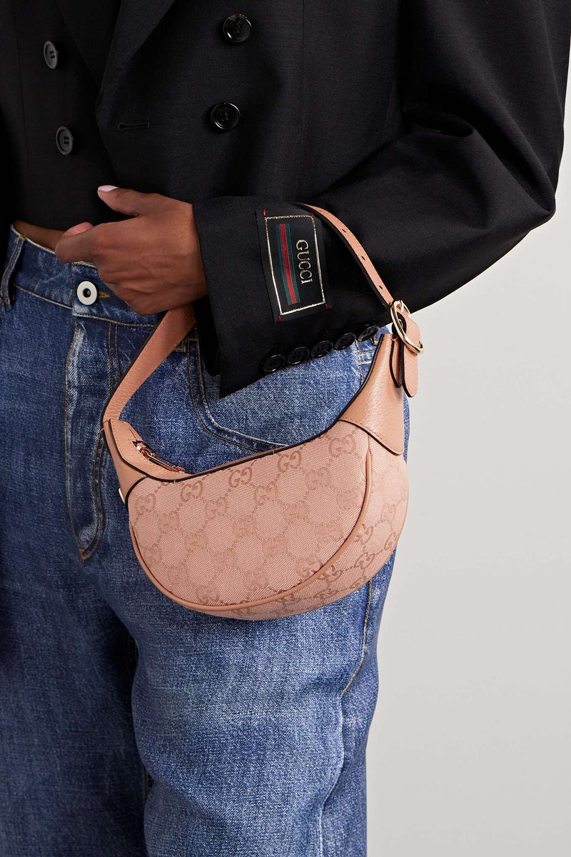 GUCCI Ophidia mini textured-leather trimmed canvas-jacquard shoulder bag outlook