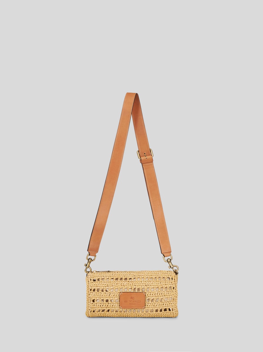 SMALL SHOULDER BAG IN PERFORATED RAFFIA - 1