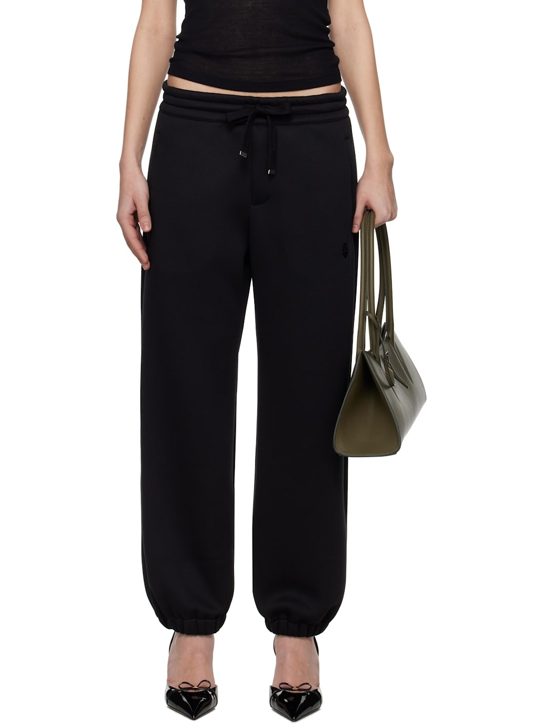 Black Embroidered Skull Lounge Pants - 1