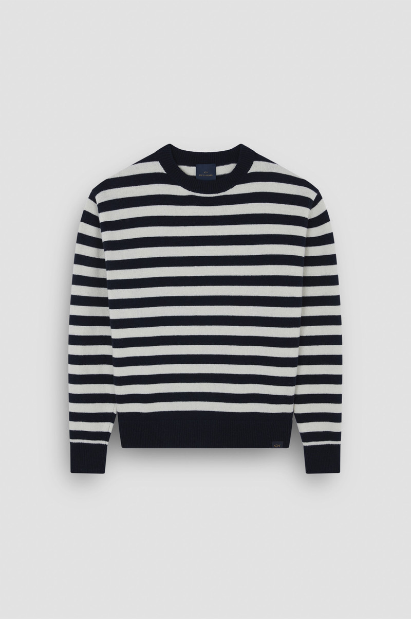 CREW NECK SWEATER IN RE-WOOL WITH STRIPED PATTERN 1