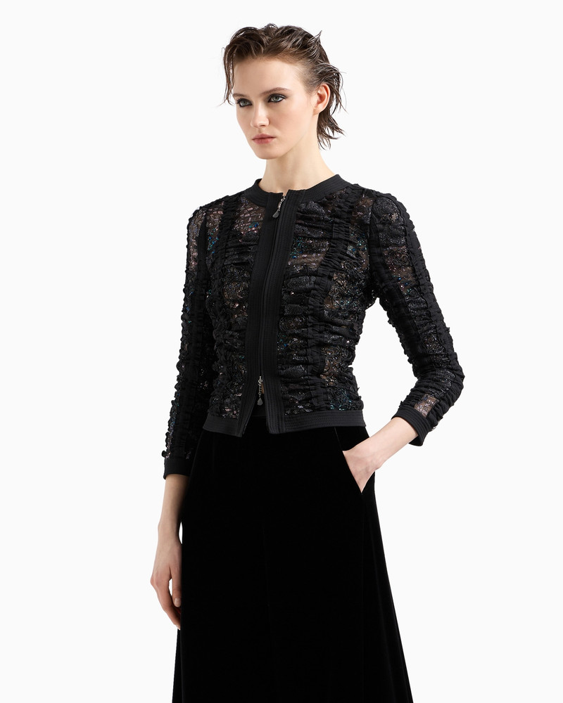 GIORGIO ARMANI SHORT JACKET IN BLACK EMBROIDERED LACE WITH ZIP outlook