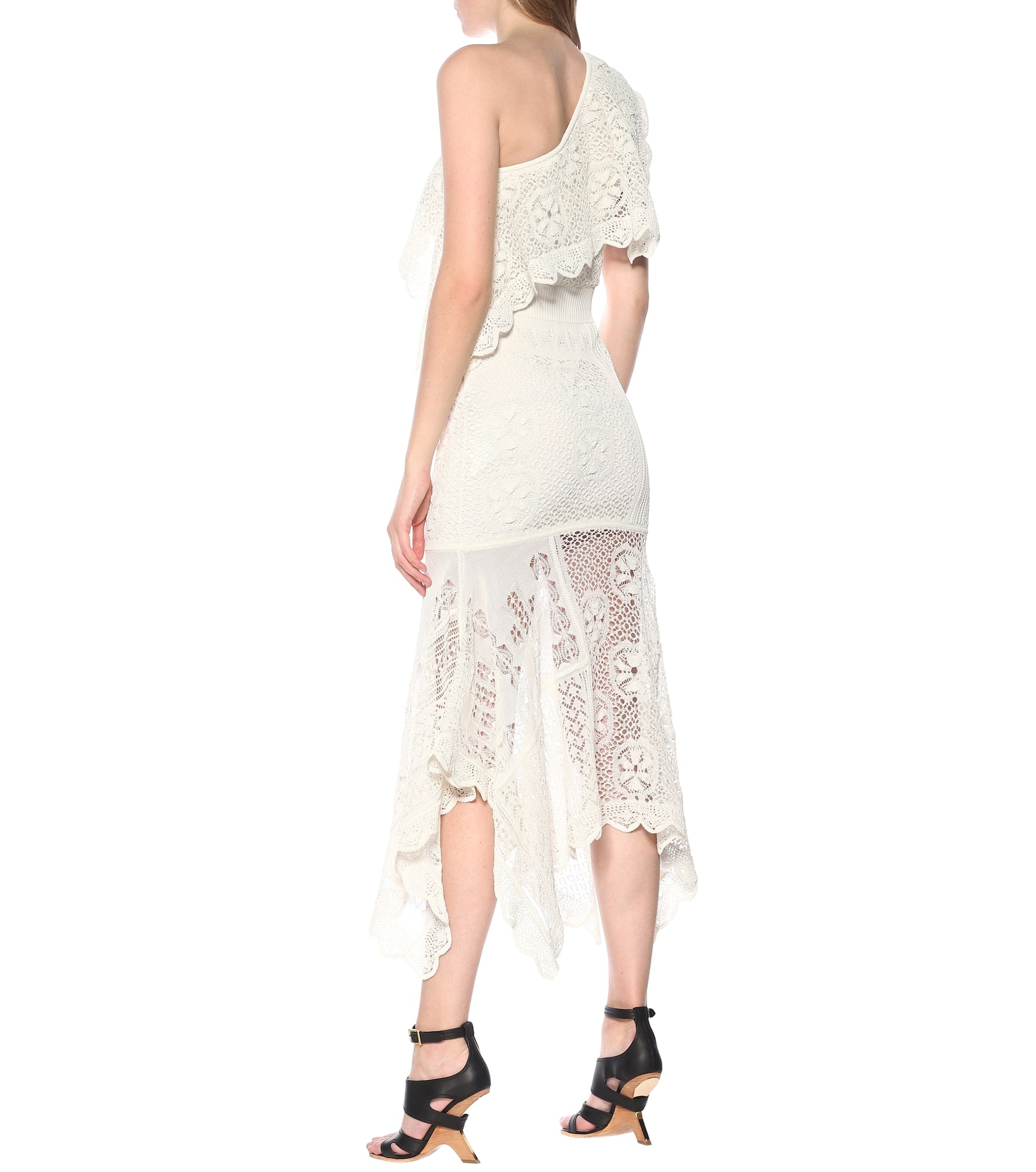 One-shoulder lace midi dress - 3