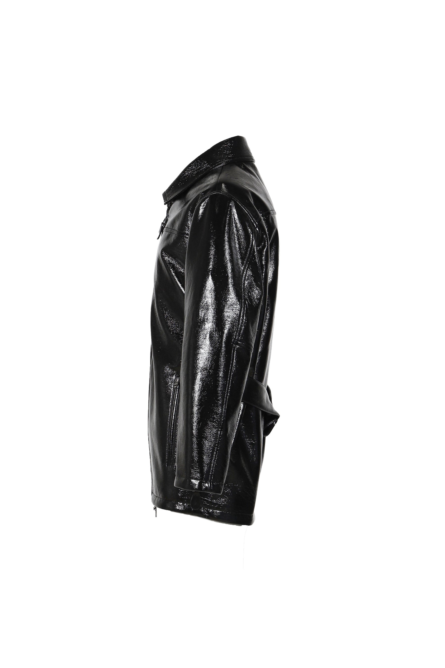 ZIPPED VINYL MAXI BOMBER JACKET / BLK - 3
