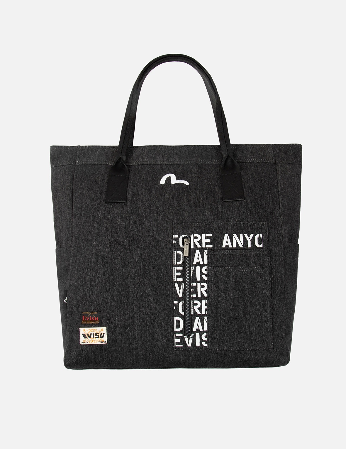 AUTO-RACING STYLE LOGO PRINT DENIM TOTE BAG - 2