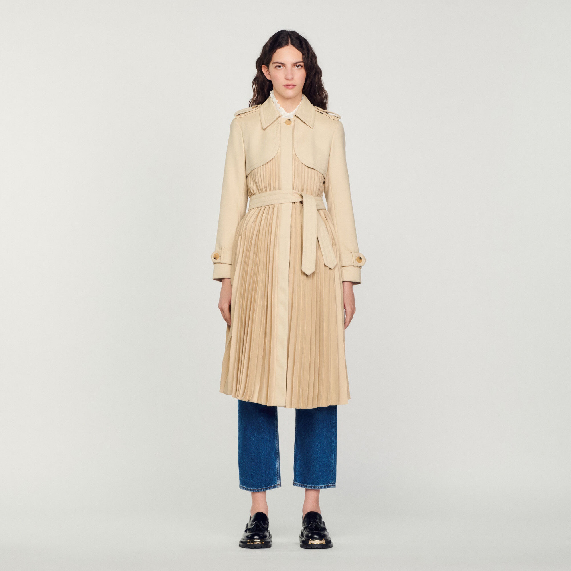 PLEATED TRENCH COAT WITH BELT - 3