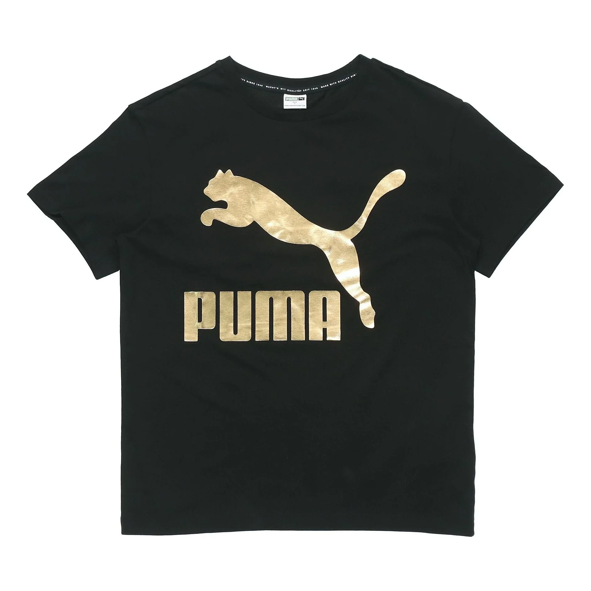 (WMNS) PUMA Classic Logo Printing Round Neck Sports Short Sleeve Black 530005-61 - 1