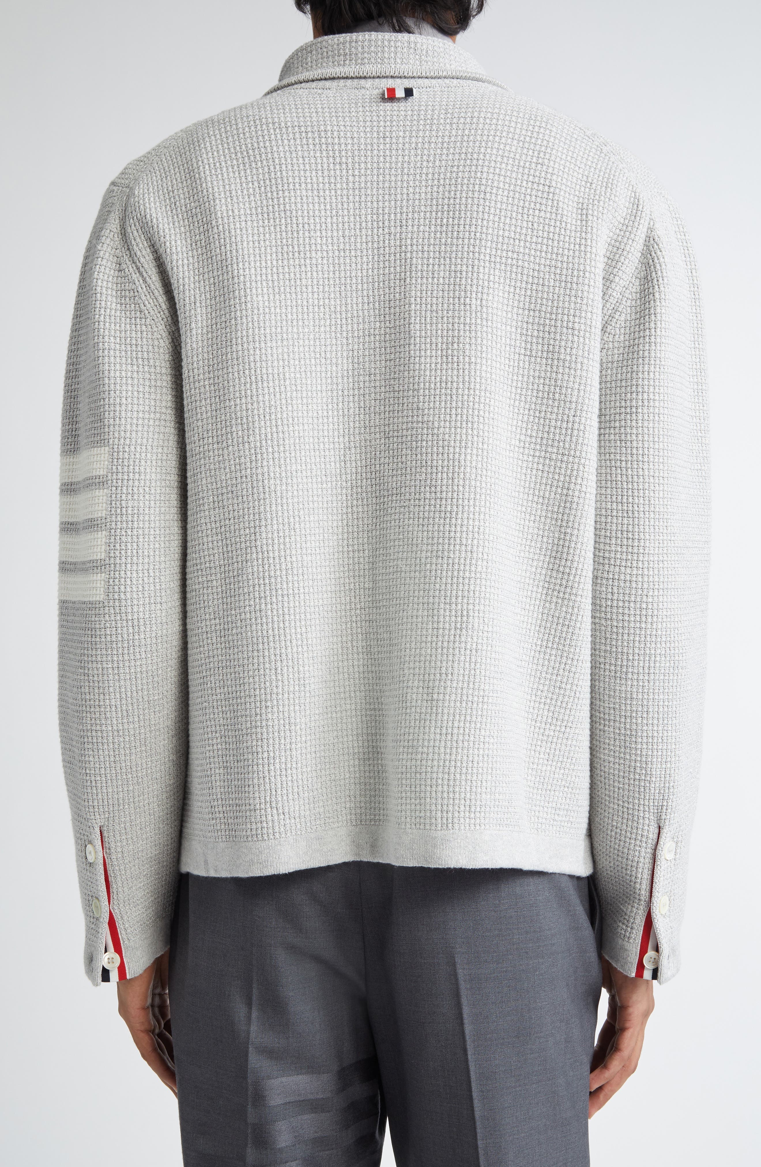 Thom Browne 4-Bar Waffle Knit Sweater Jacket in Light Grey at Nordstrom - 3