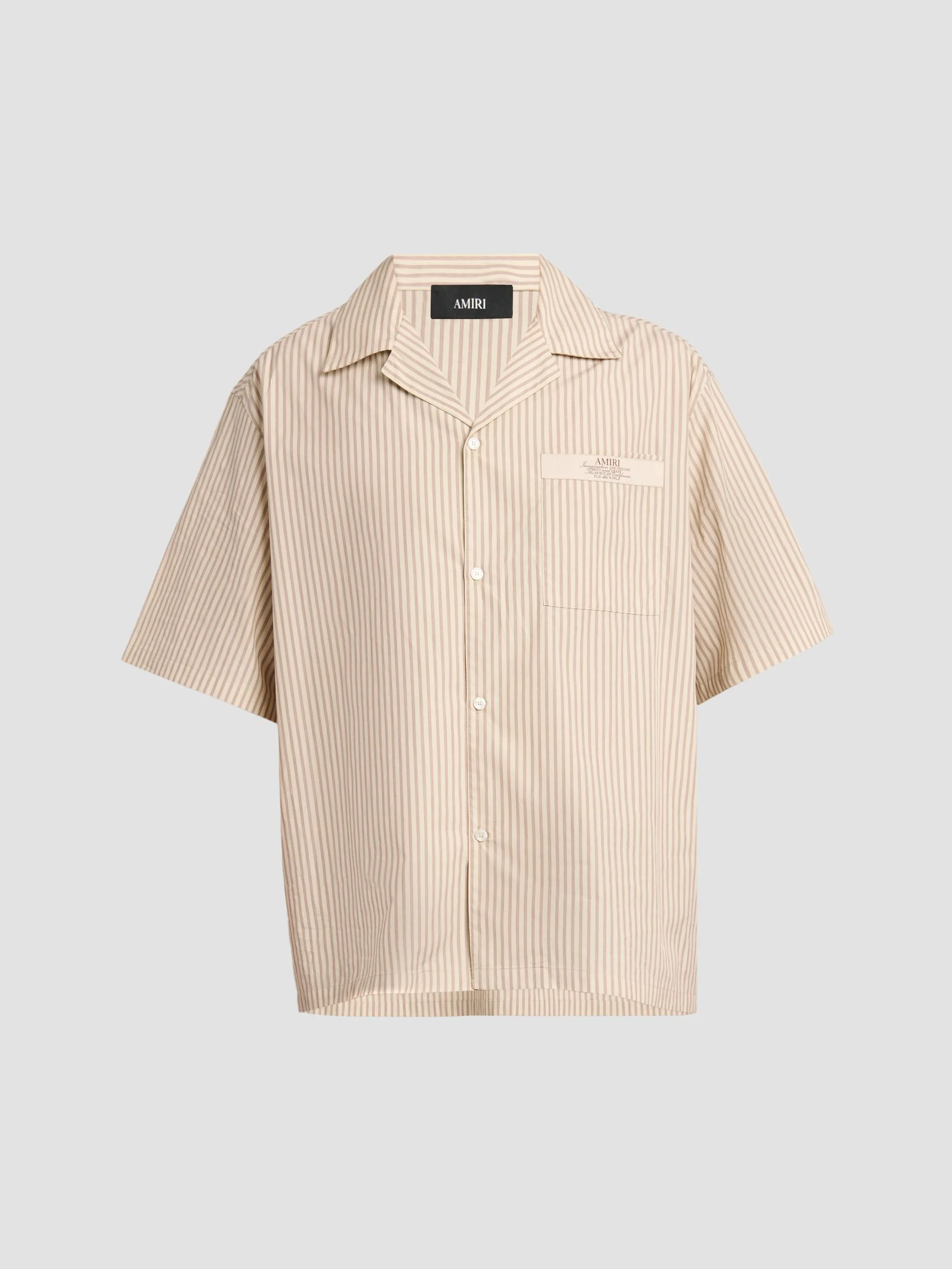 Men's Spirit Logo Striped Cotton Poplin-Blend Camp Shirt - Alabaster - 1