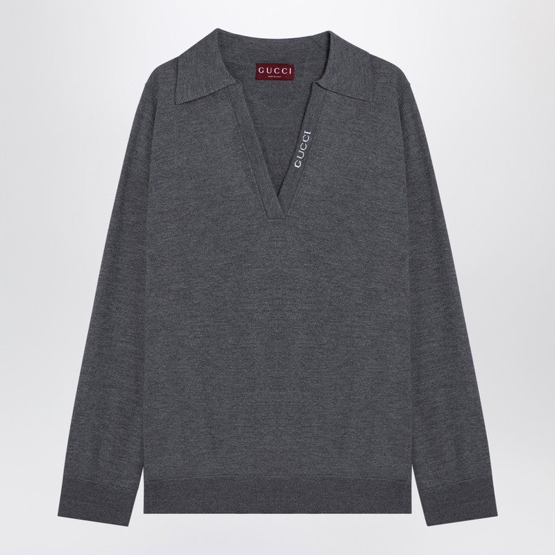 Gucci Grey Wool Polo Shirt With Logo Women - 1