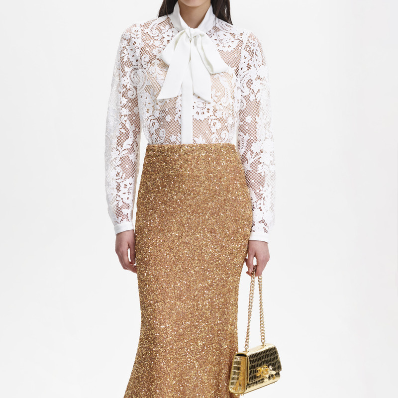 White Lace Pussy Bow Shirt 4