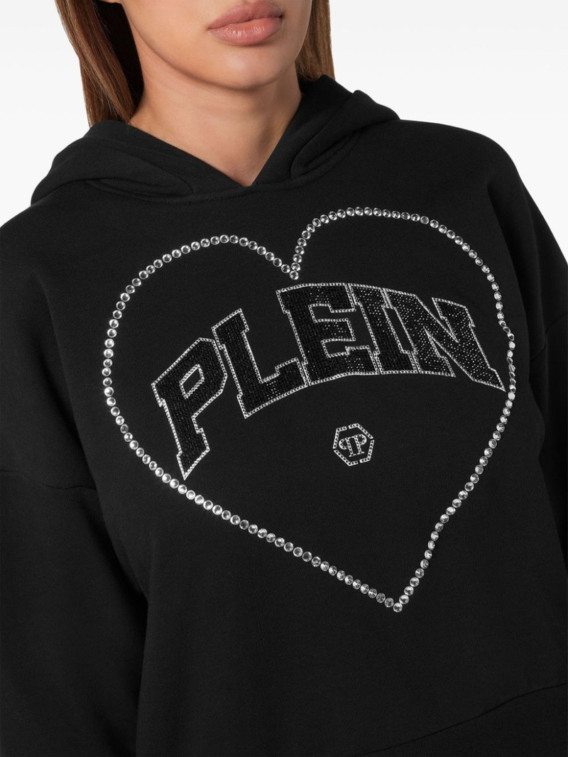 PHILIPP PLEIN heart-motif rhinestone-embellished hoodie outlook