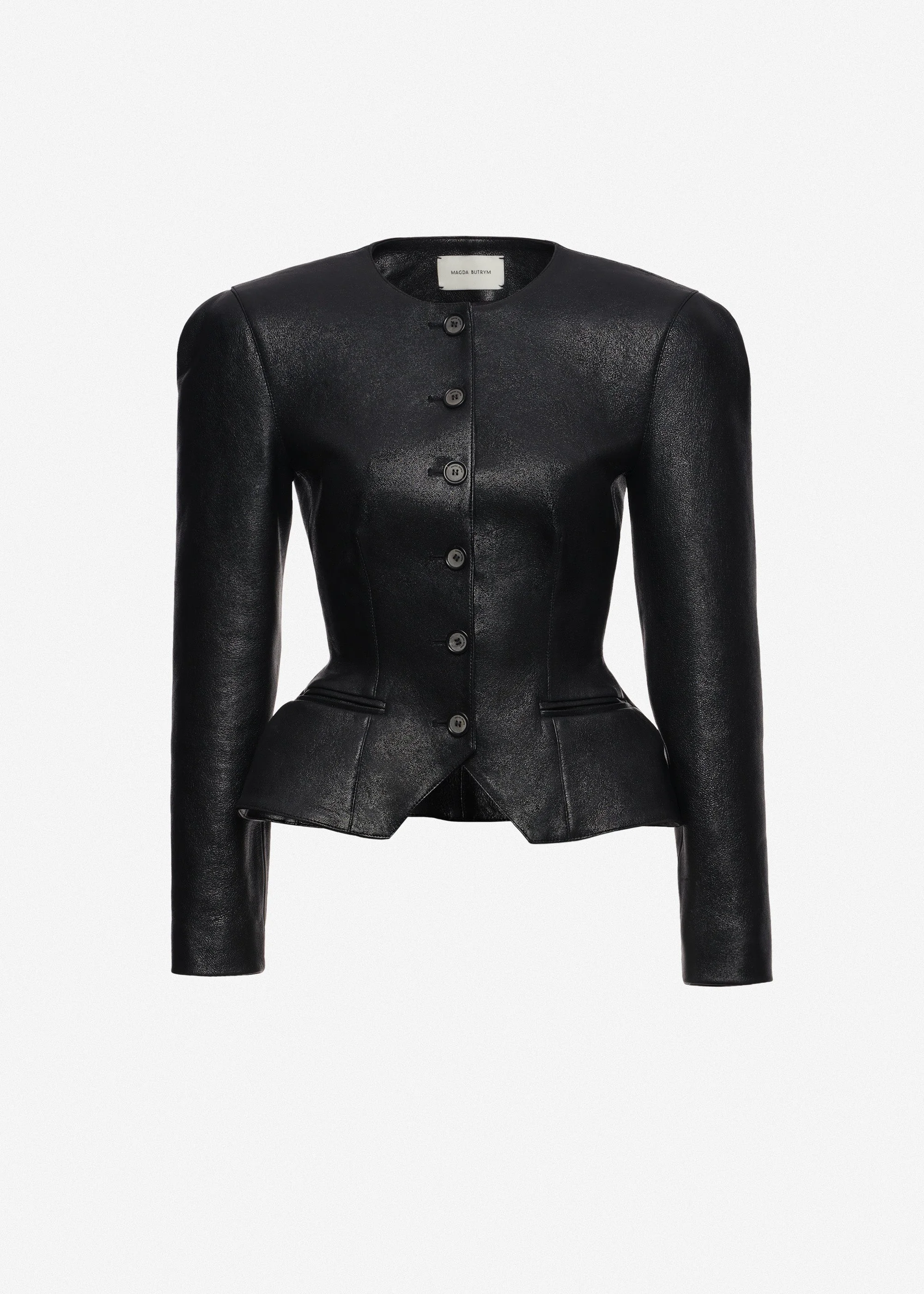 Fitted leather peplum jacket in black - 1