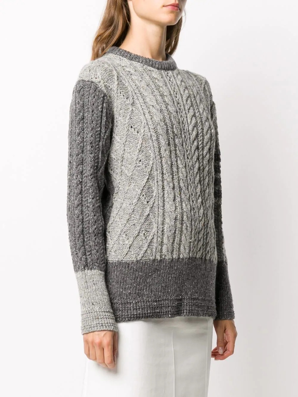 FUN MIX CABLE RELAXED FIT CREWNECK PULLOVER W/ 4 BAR IN MOHAIR TWEED - 3