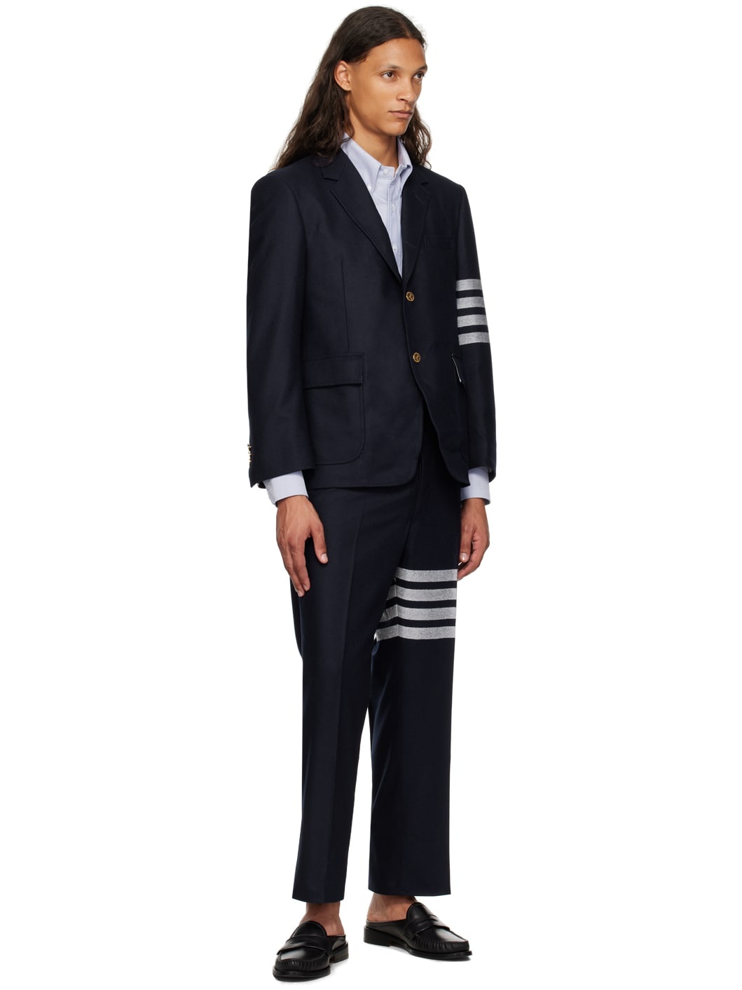 Navy 4-Bar Trousers - 4