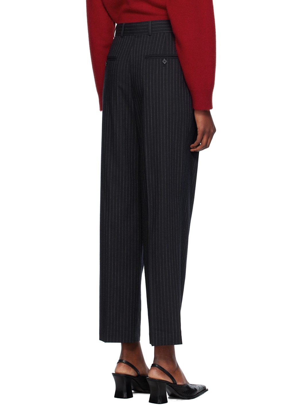 Navy Tailored Pinstriped Trousers - 3