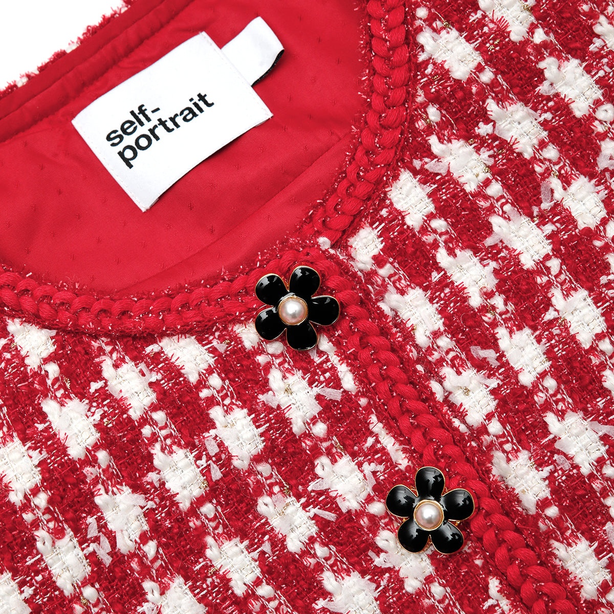 Red Check Boucle Cropped Jacket - 6