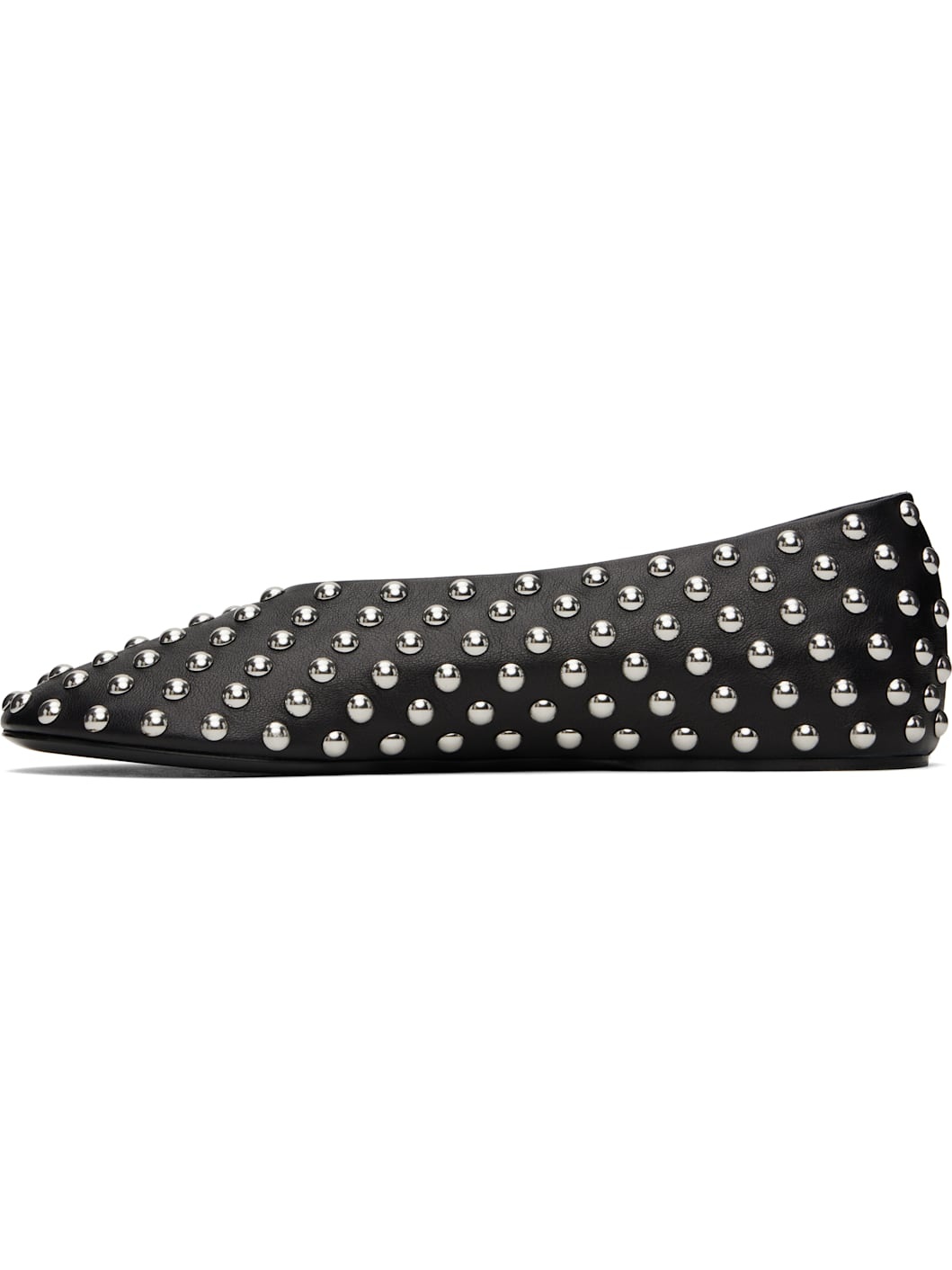 Black Studded Leather Ballerina Flats - 3