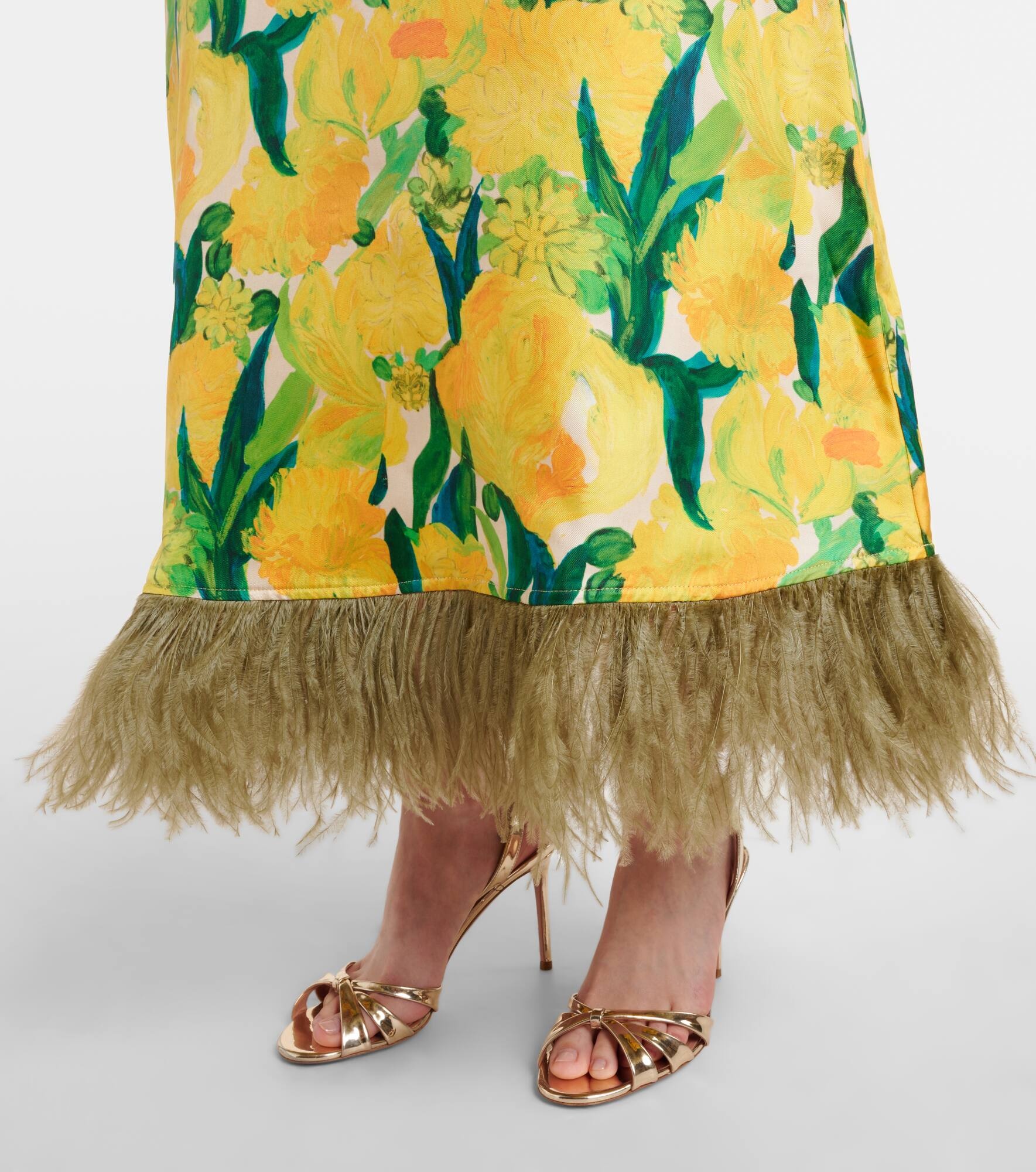 Swing feather-trimmed silk maxi dress - 5