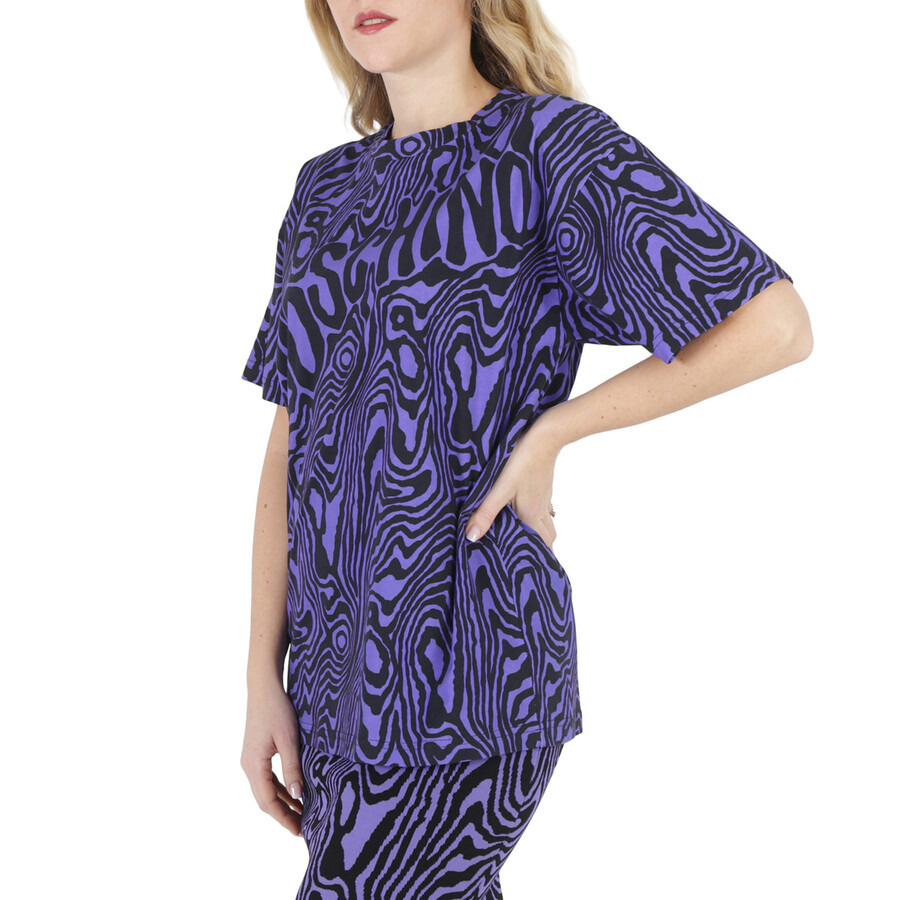 Moschino Purple Oversized Moire Effect Zebra-Print Cotton T-Shirt - 5