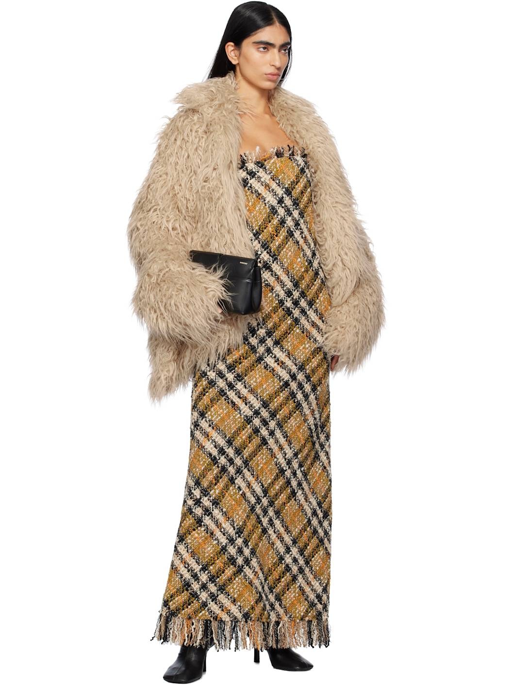 Beige Check Wool Maxi Dress - 4