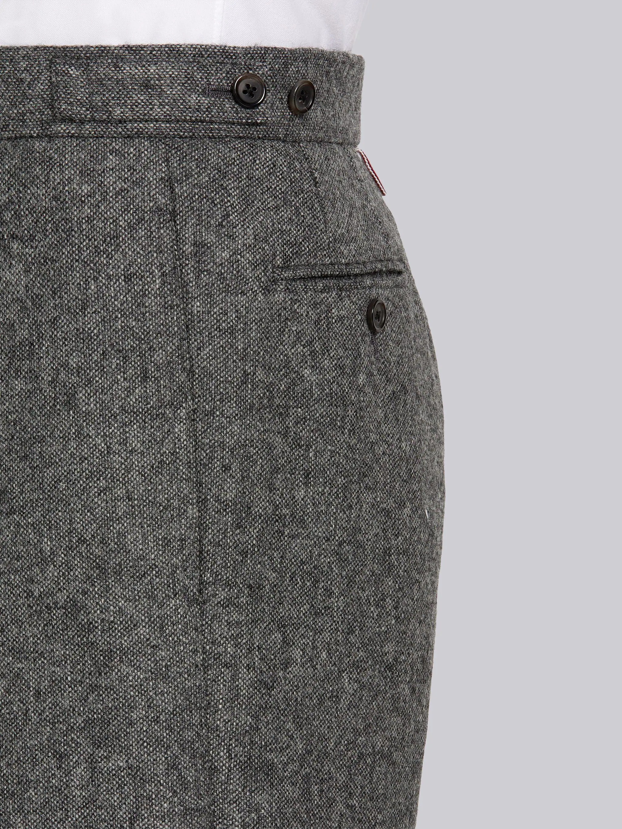 Medium Grey Donegal Tweed Single Pleat Classic Side Tab Trouser - 5