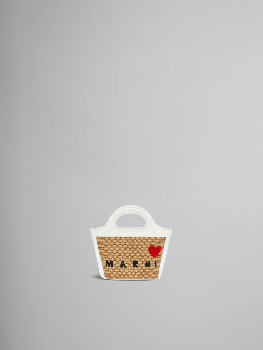 WHITE LEATHER AND RAFFIA TROPICALIA MICRO BAG WITH HEART - 1