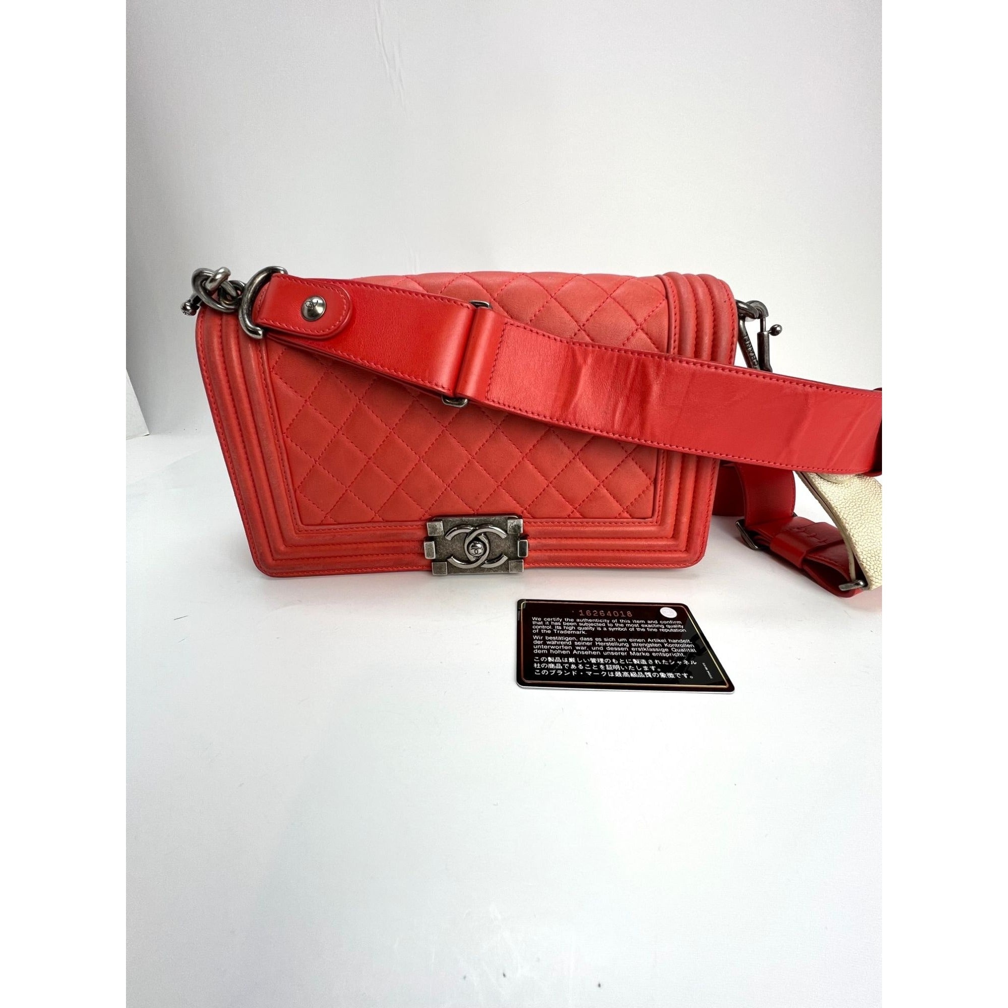 CHANEL Lambskin Quilted Medium Boy Red Flap Bag - 15