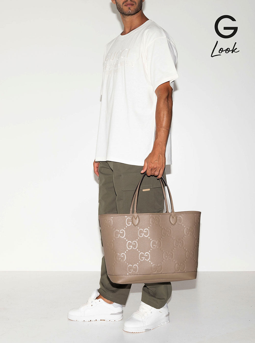 Gucci Men 'Jumbo' Beige Handbag With All-Over Logo In Leather Man - 5