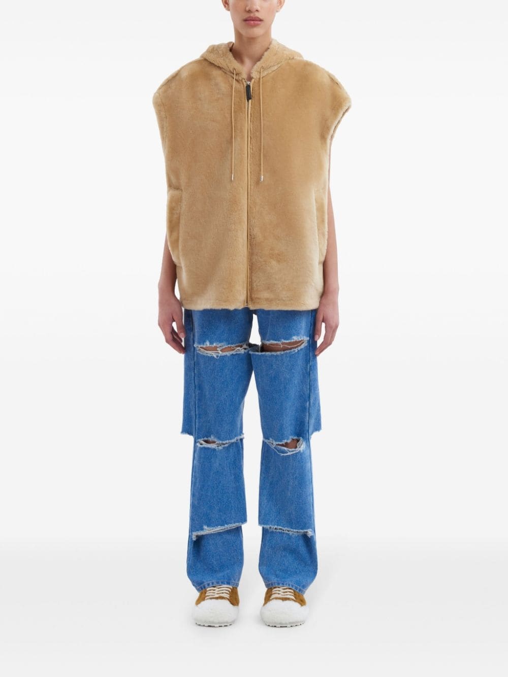hooded shearling waistcoat - 2