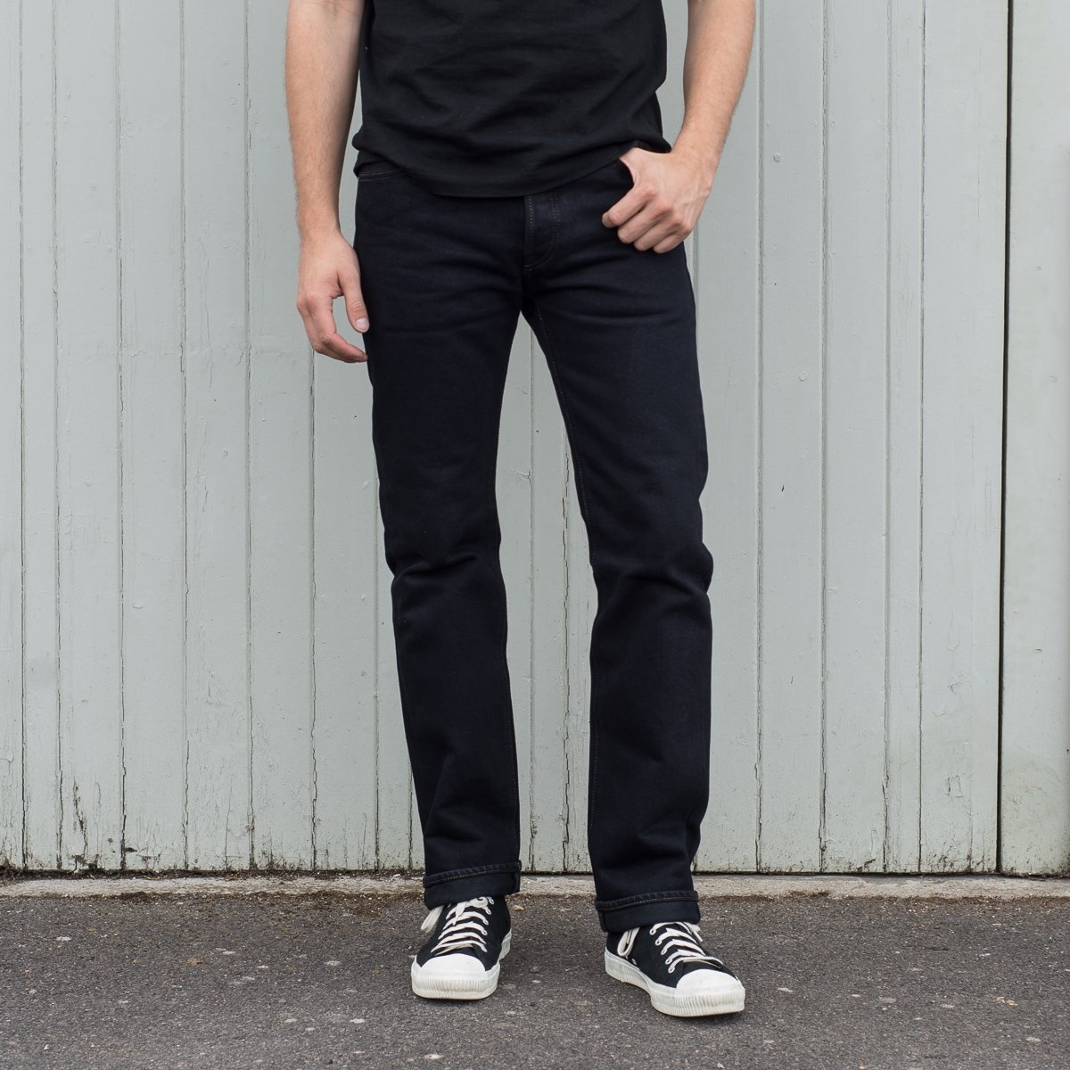 IH-666S-21od 21oz Selvedge Denim Slim Straight Cut Jeans - Indigo Overdyed Black - 4