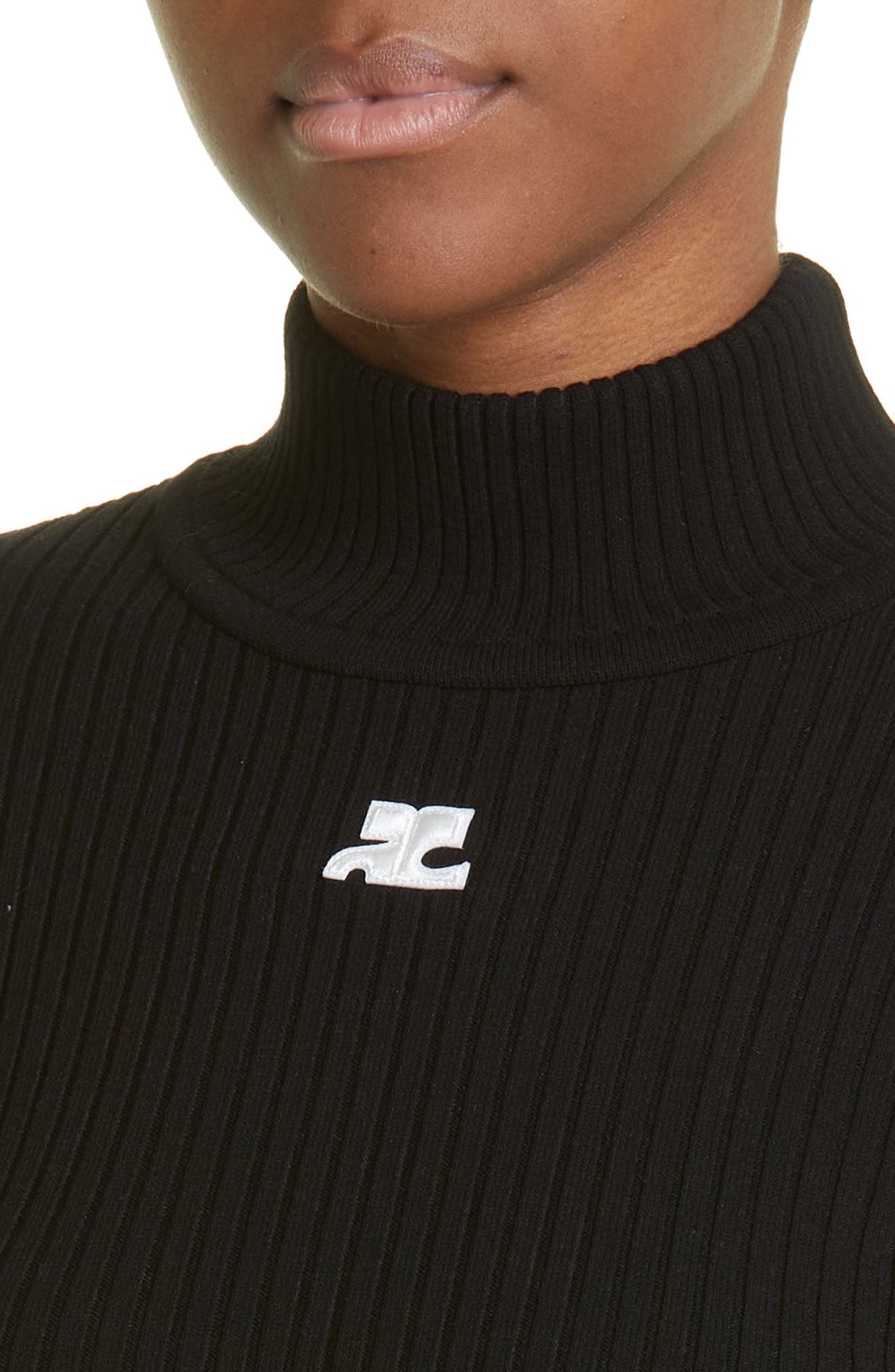 Courrèges Mock Neck Rib Sweater in Black at Nordstrom - 5