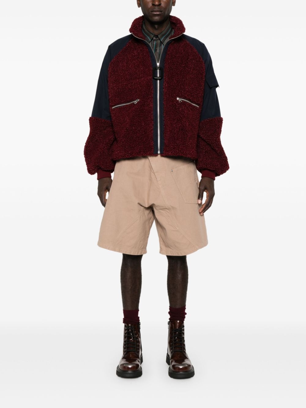 colour-block fleece bomber jacket - 2