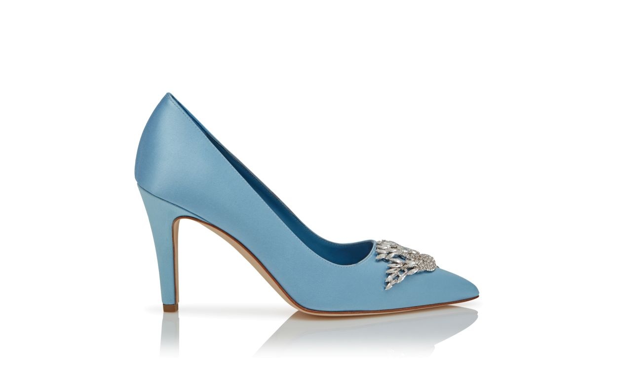 Light Blue Satin Jewel Embellished Pumps - 1