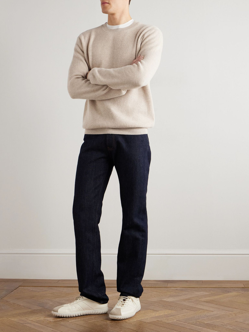 LARDINI Ribbed Virgin Wool and Cashmere-Blend Sweater Beige outlook