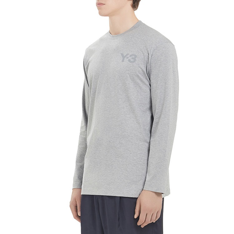 Men's Y-3 Logo Pattern Micro Mark Casual Long Sleeves Round Neck Gray T-Shirt GK4516 - 3