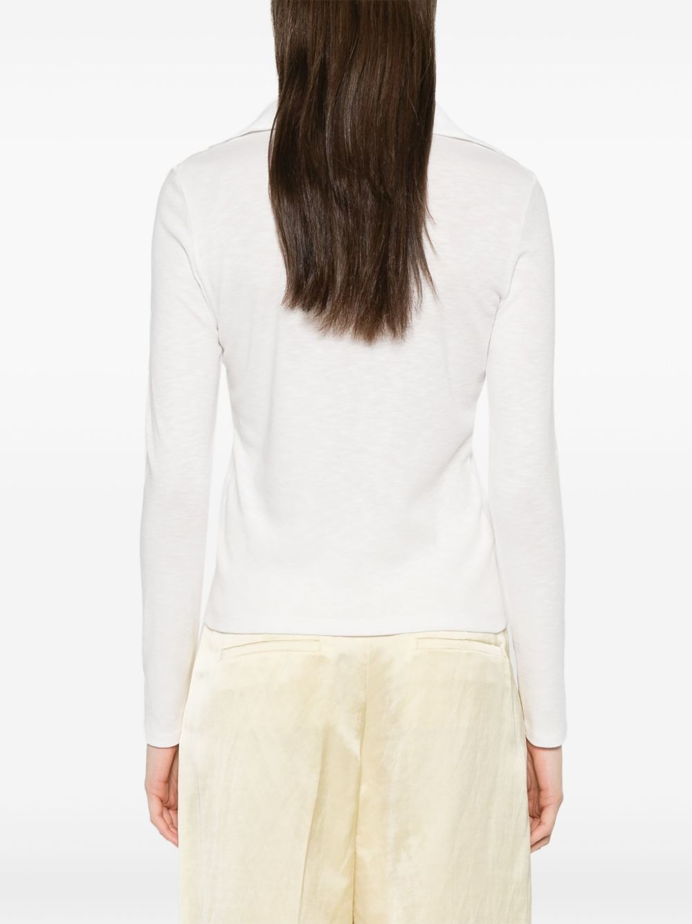 open-neck long-sleeve polo top - 4