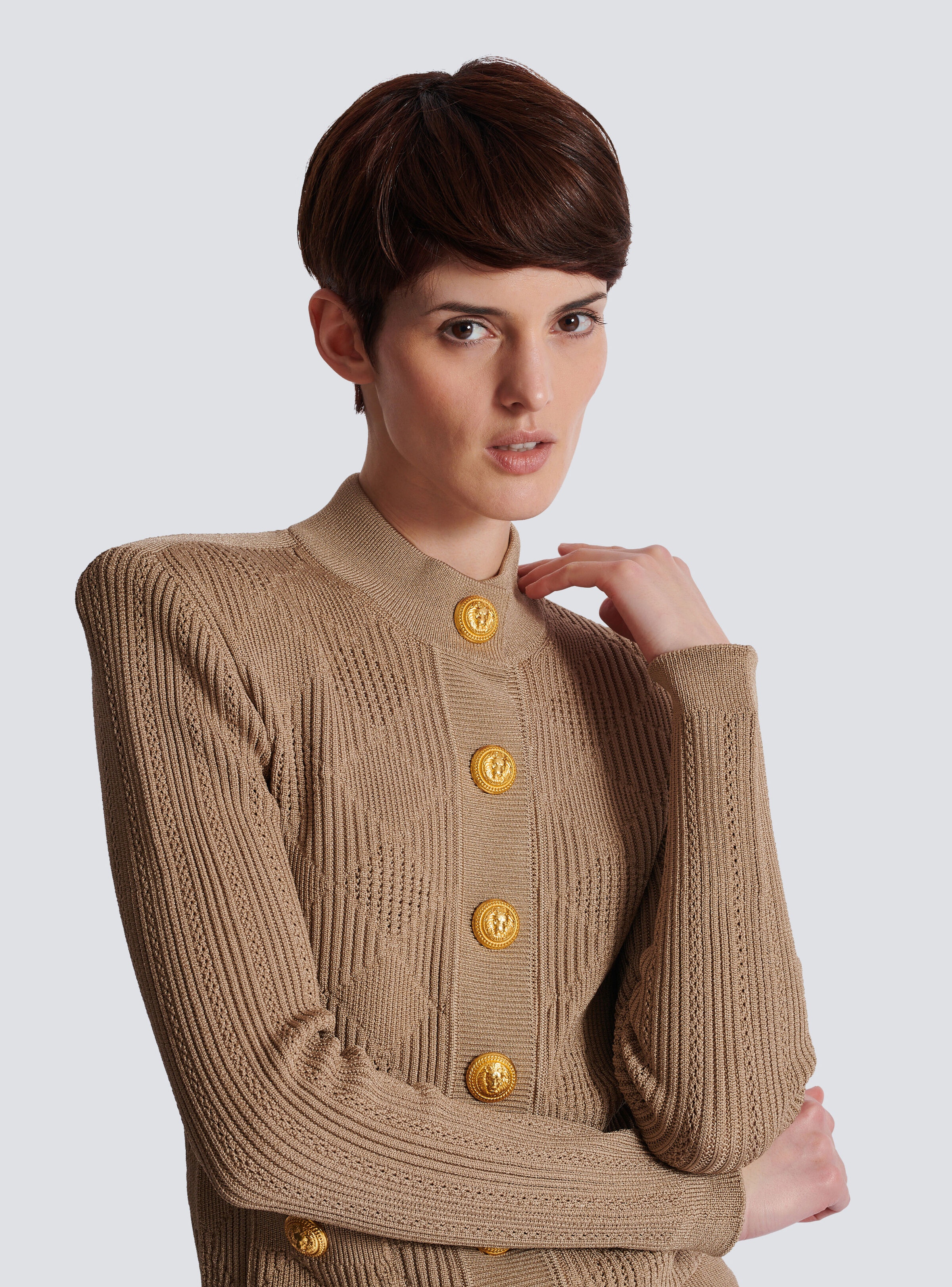 Gingham openwork knit cardigan - 7