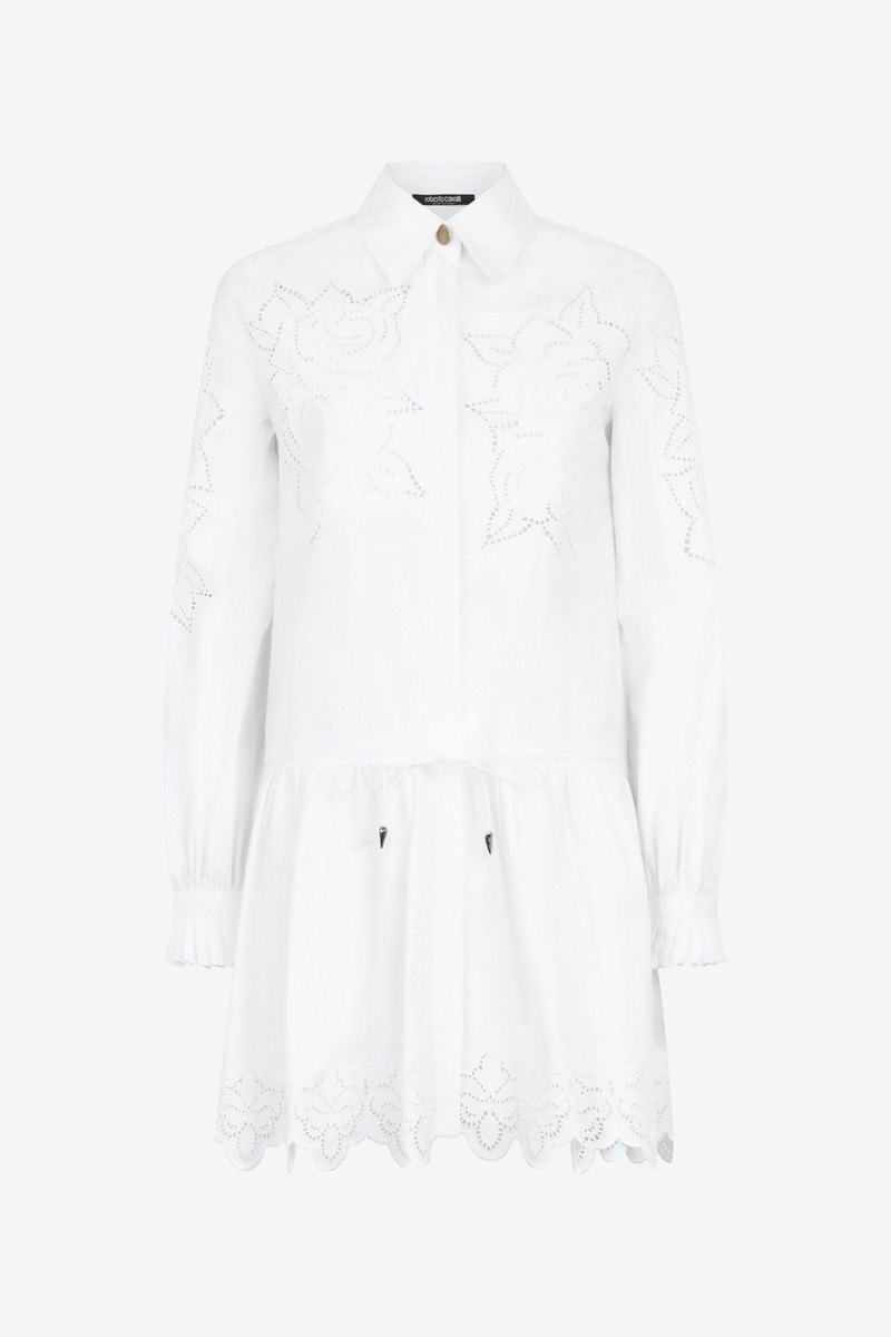 Mini Shirt Dress With Perforated Roses 1