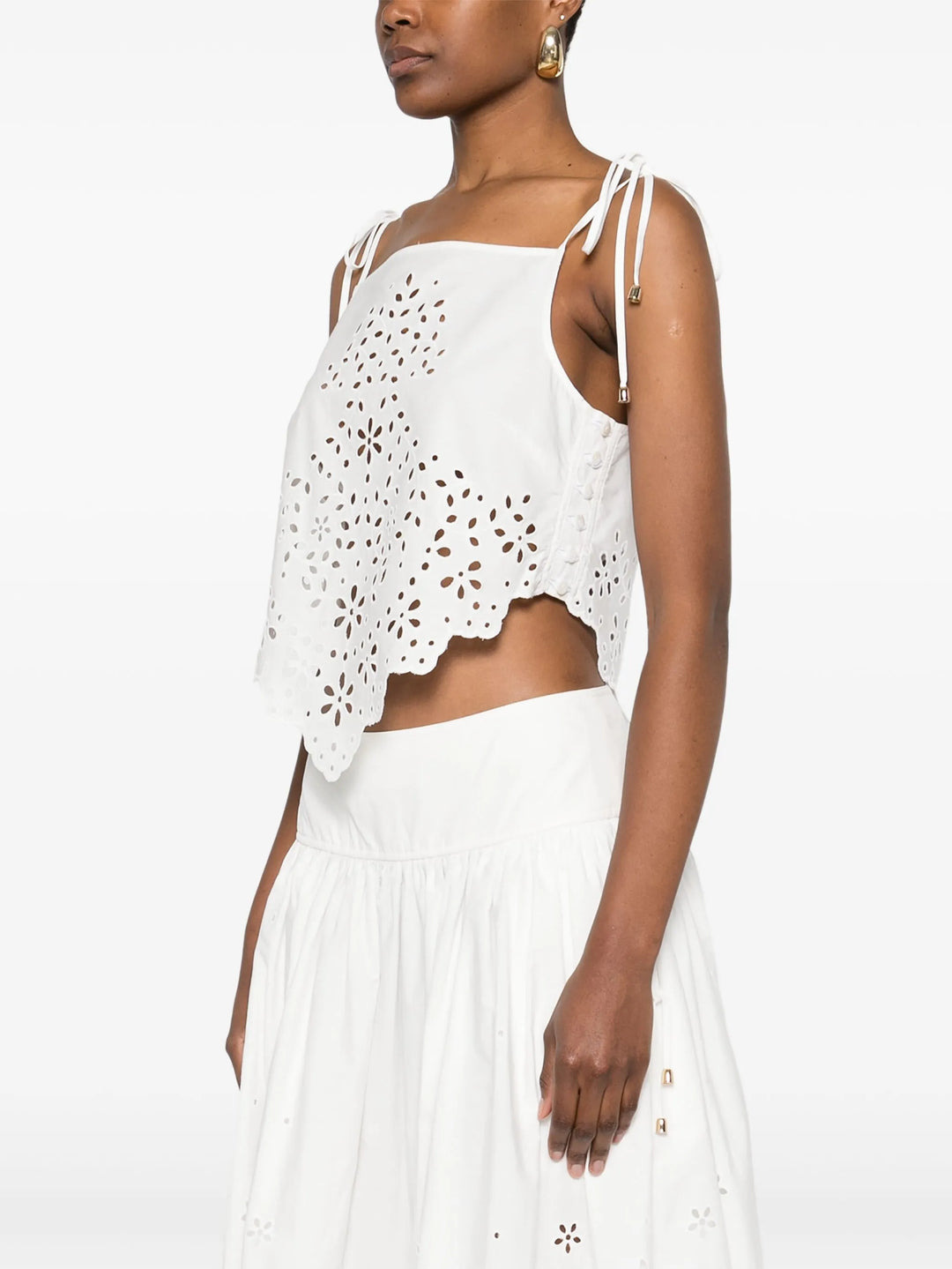White Cotton Embroidered Top - 3