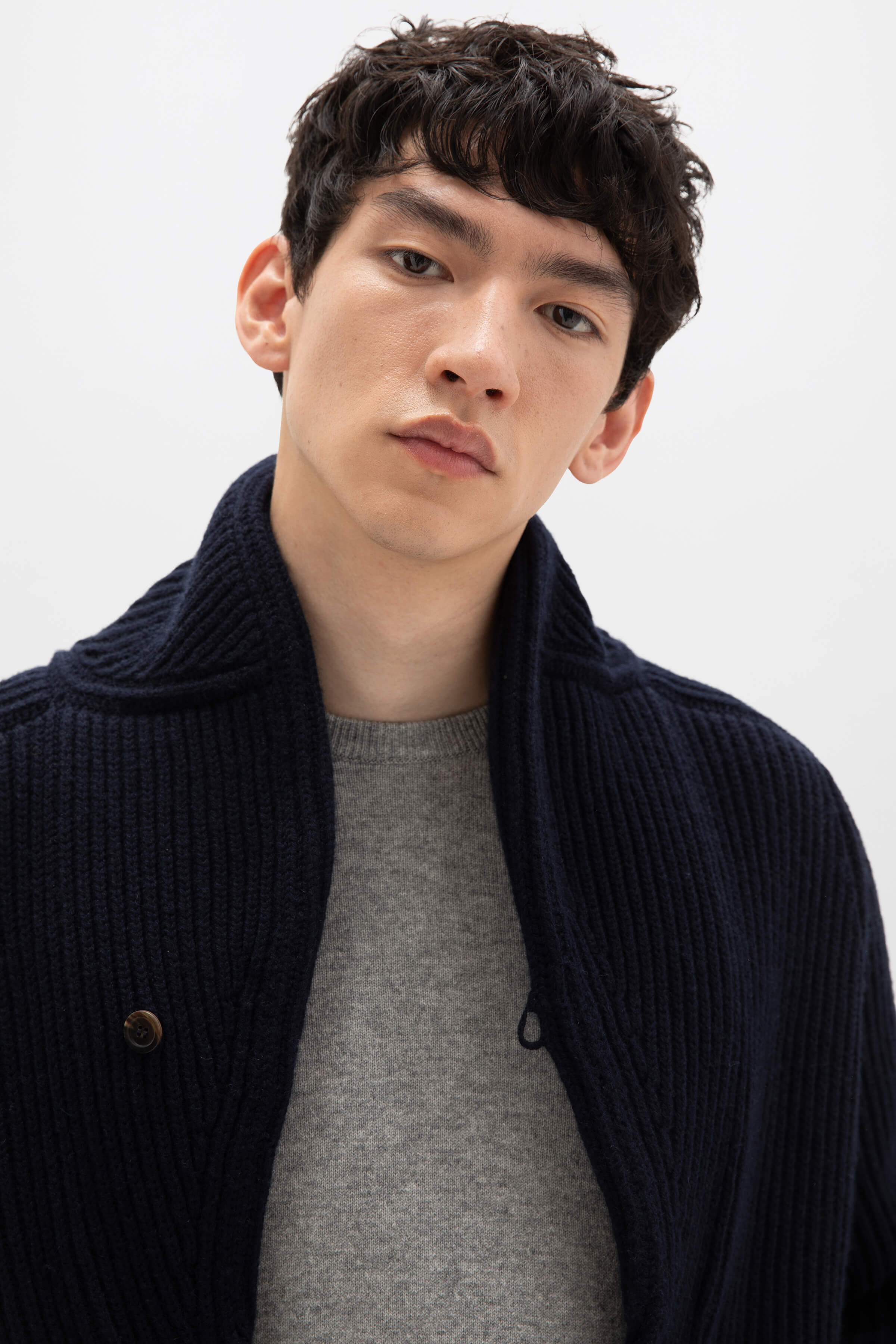 Shawl Collar Navy Cashmere Cardigan - 7