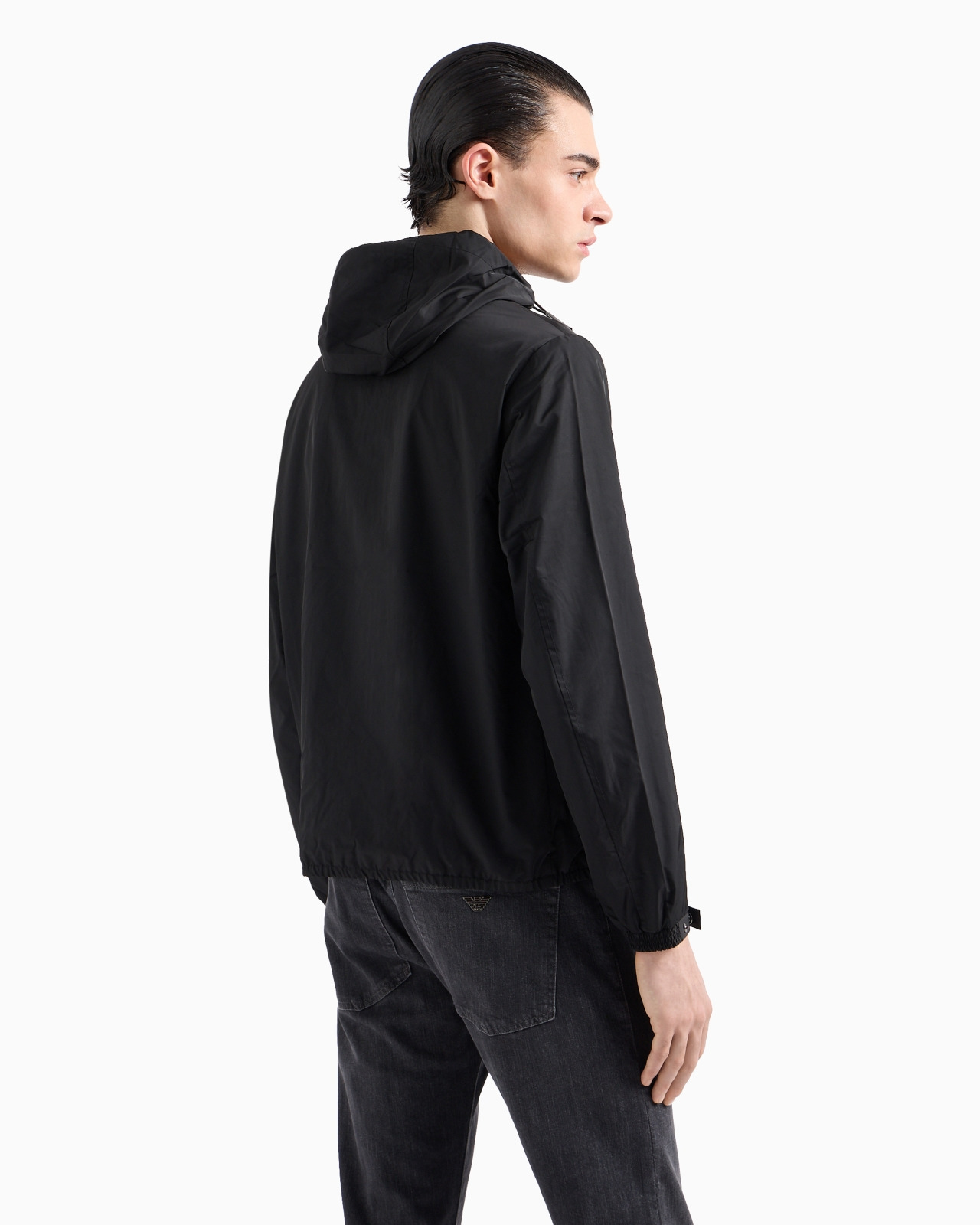 Hooded, water-repellent nylon blouson with logo patch - 3