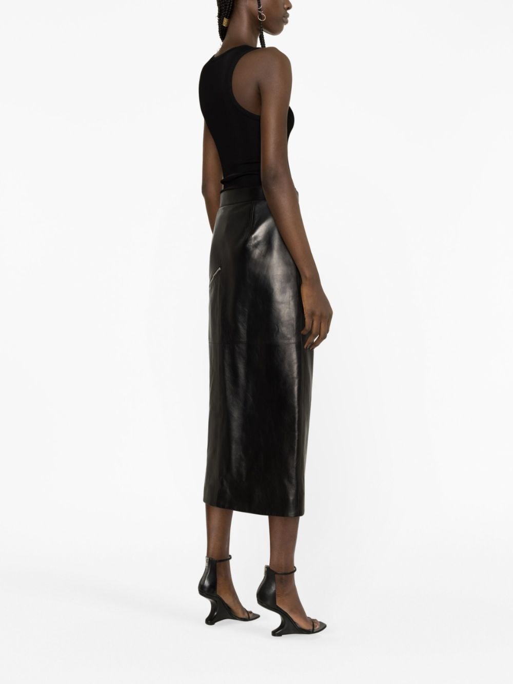 side-slit leather midi skirt - 4