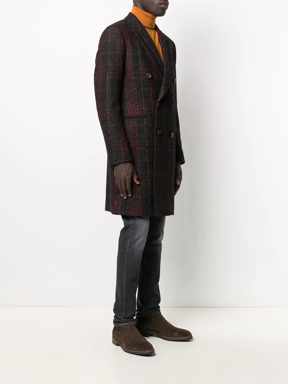 wool-mix check coat - 3