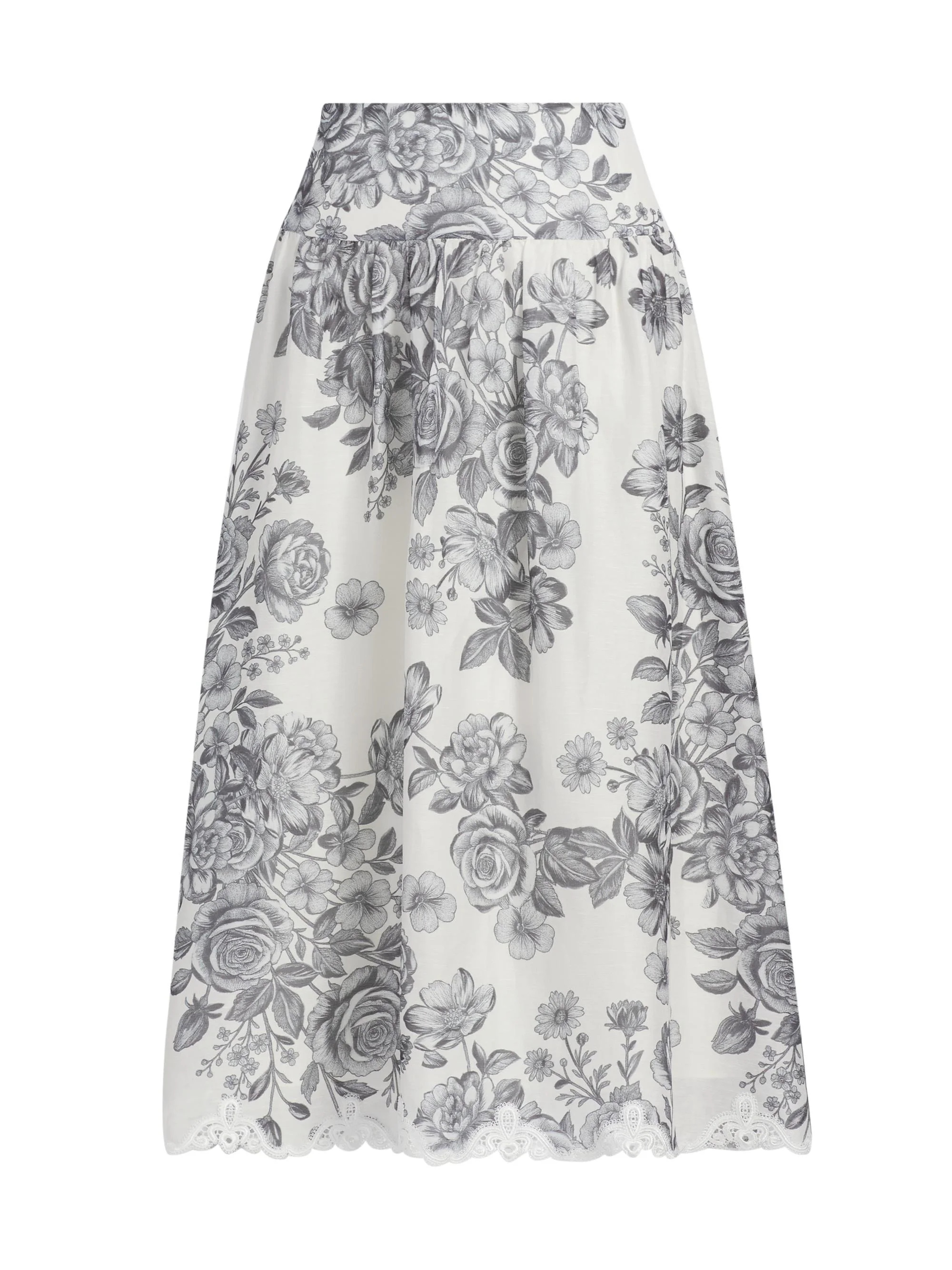 Women's Lidia Floral Lace-Trim Midi-Skirt - Ivory Multi - 1