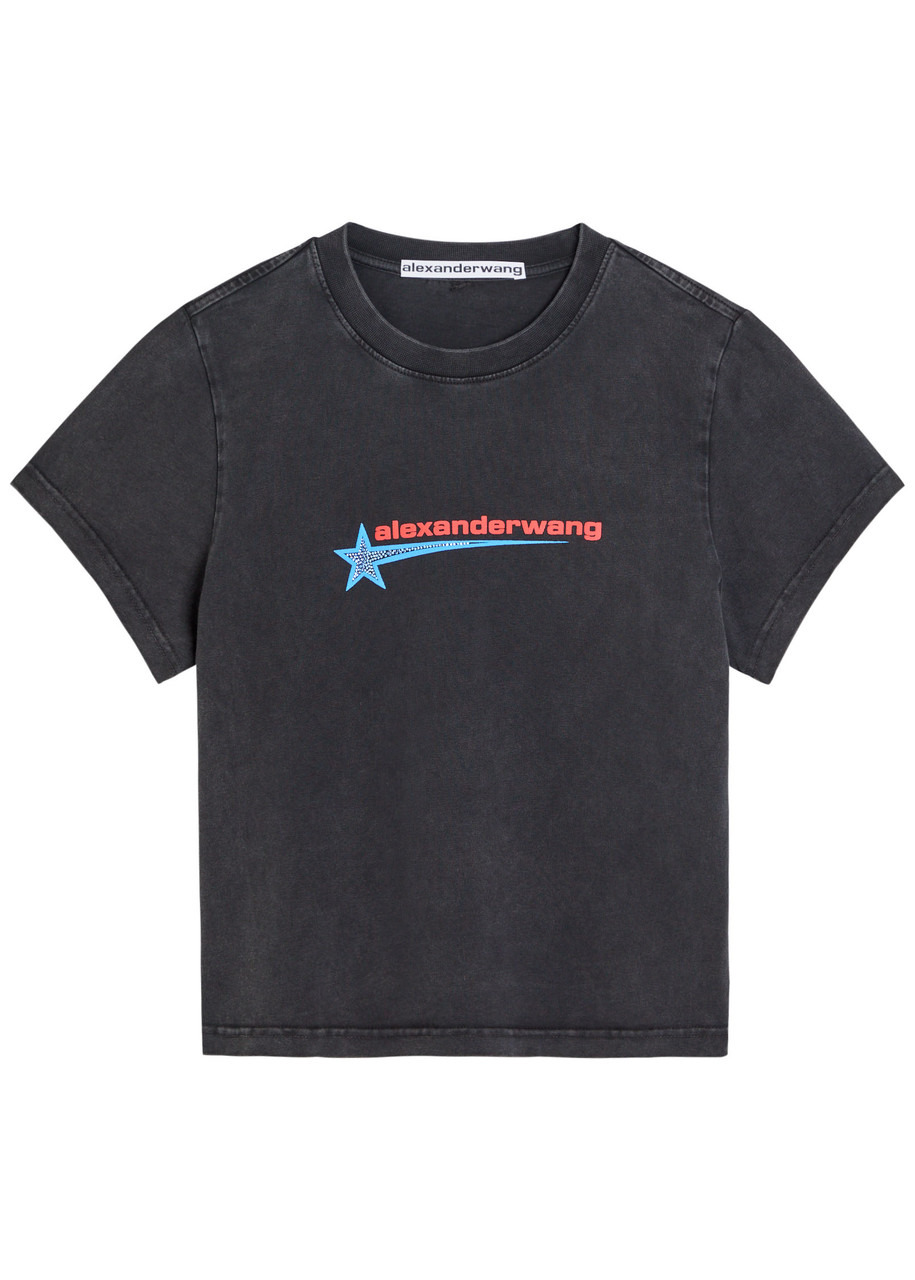 Alexander Wang Logo-print Embellished Cropped Cotton T-shirt - 1