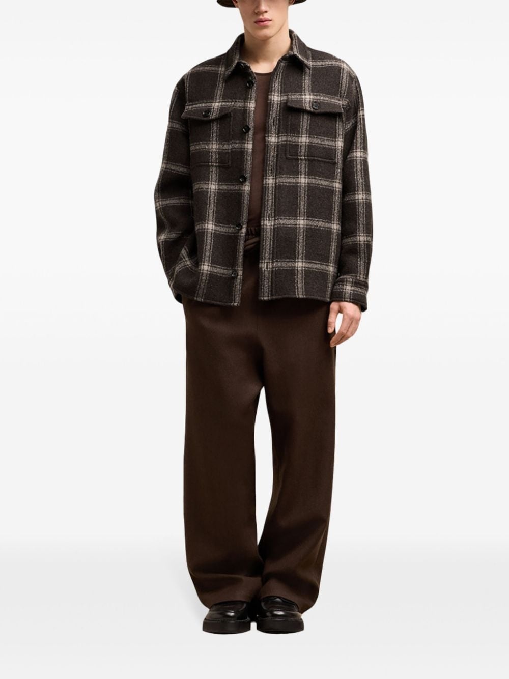 checked wool-blend shirt jacket - 3