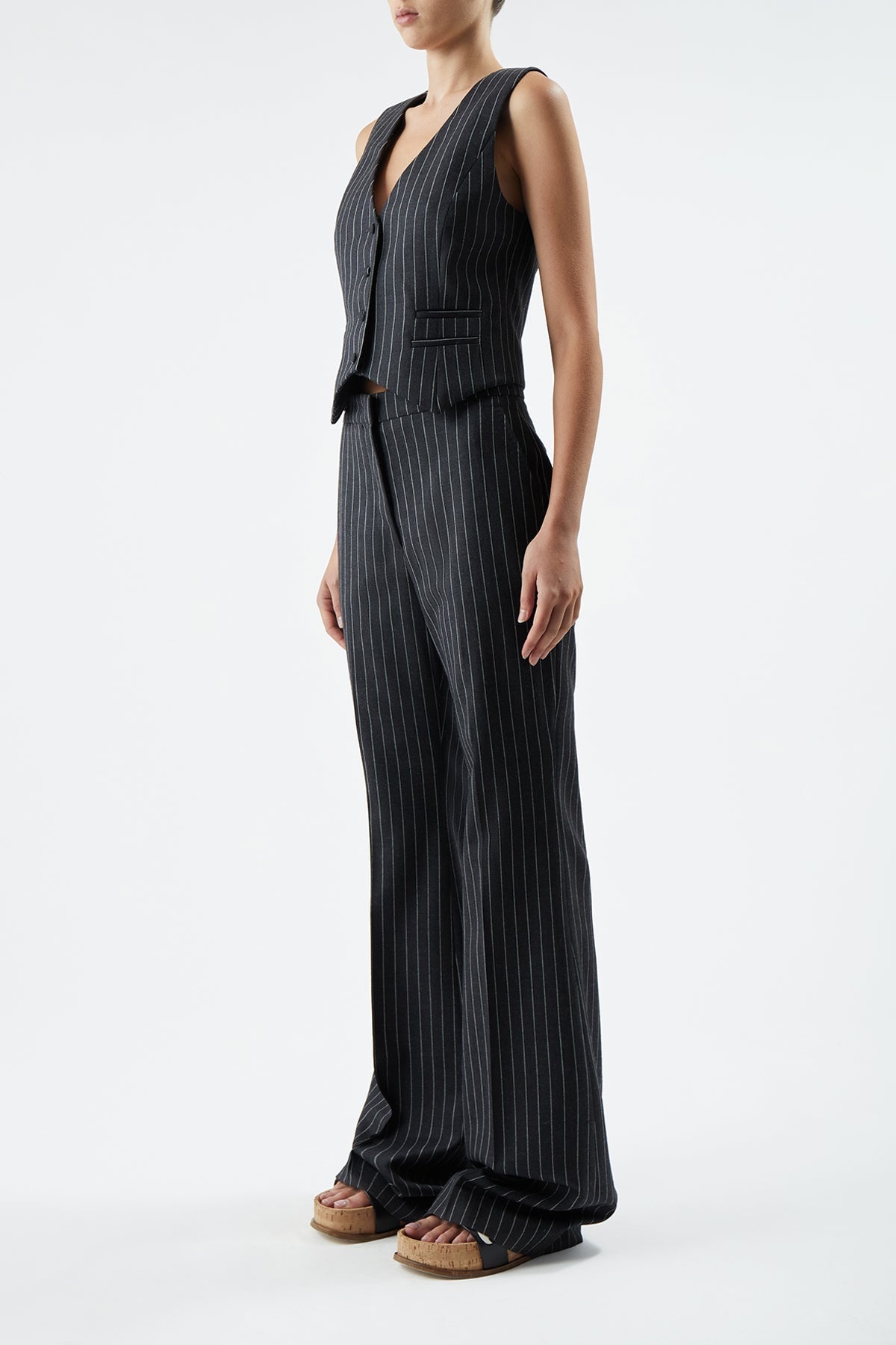 Zeta Vest in Grey Pinstripe Wool - 3
